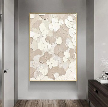 monochrome black white Painting - Beige white Petals abstract by Palette Knife wall art minimalism texture